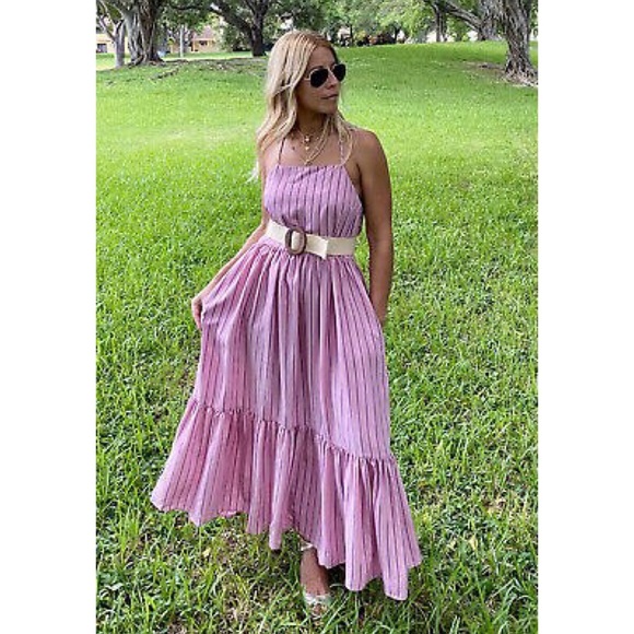Zara Striped Strappy Poplin Maxi Dress Pink S - Picture 8 of 11